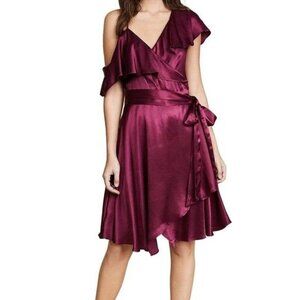 WAYF Burgundy Red True Wrap Dress Ruffle Trim Off-Shoulder Cocktail Women's S